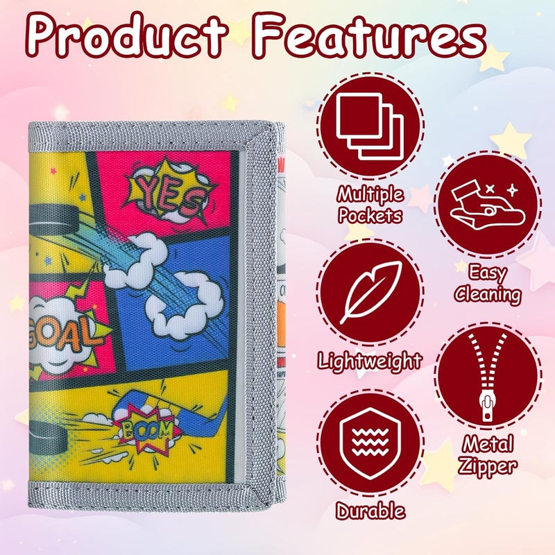 Sundee RFID Blocking Wallet,3 Packs Kids Wallet Bulk,Mini Trifold Coin Purse Cartoon Wallet,Front Pocket Wallet with Zipper for Kids,Canvas Outdoor Sports Wallets with Magic Sticker - Gray Cube - Image 5